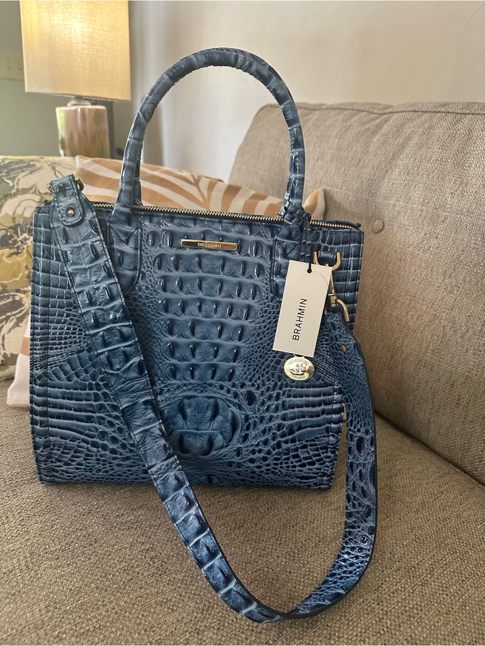 Brahmin Caroline Blue Croc-Embossed Leather Serenade Satchel NWT Bag - Picture 13 of 16